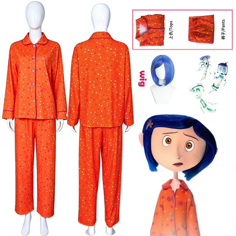 Anime Cosplay For Halloween - Movie Coraline Cosplay Pajamas Costume Orange